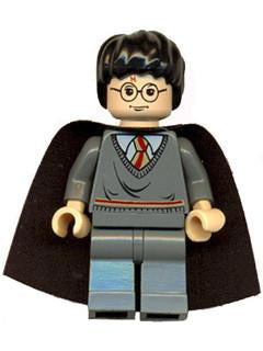 LEGO Minifigure-Harry Potter, Gryffindor Stripe Torso, Dark Bluish Gray Legs, Plain Black Cape (Set 4753)-Harry Potter / Prisoner of Azkaban-HP056A-Creative Brick Builders